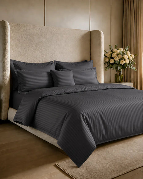 Dark Gray Stripe Quilt Cover Set – 7 Pcs