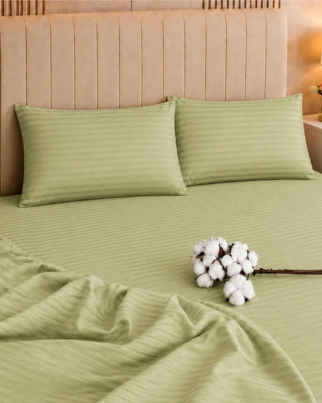 Light Green Stripe Bedsheet Set – 5 Pcs