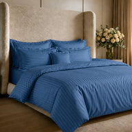 Deep Blue Stripe Quilt Cover Set – 7 Pcs