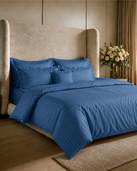 Deep Blue Stripe Quilt Cover Set – 7 Pcs