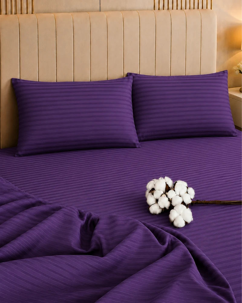 Deep Purple Stripe Bedsheet Set – 5 Pcs