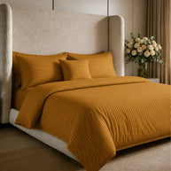 Dark Mustard Stripe Quilt Cover Set – 7 Pcs
