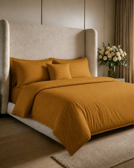 Dark Mustard Stripe Quilt Cover Set – 7 Pcs