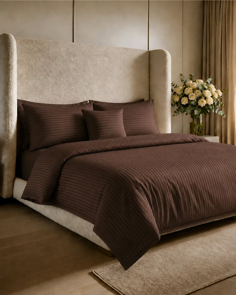 Dark Brown Stripe Quilt Cover Set – 7 Pcs