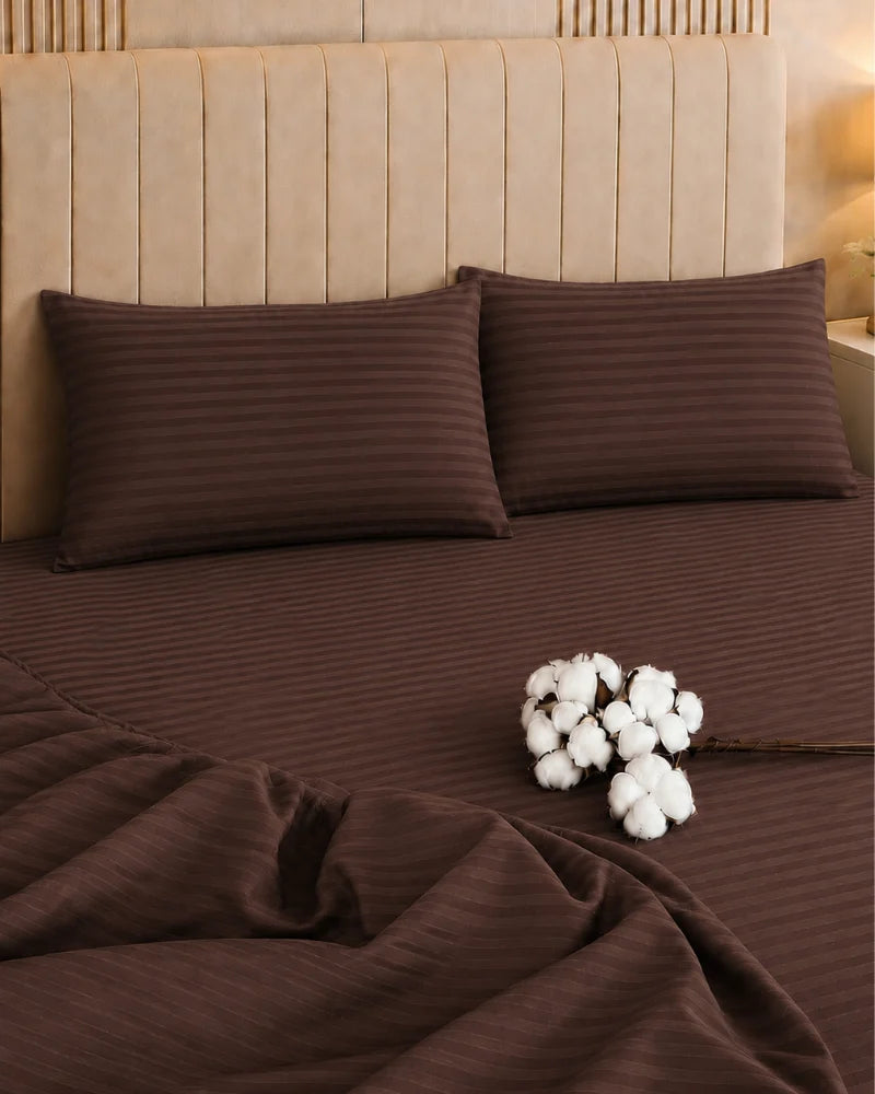 Chocolate Brown Stripe Bedsheet Set – 5 Pcs