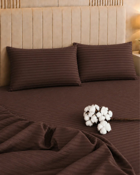 Chocolate Brown Stripe Bedsheet Set – 5 Pcs