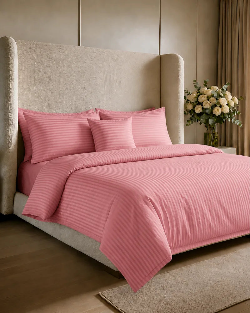 Pink Stripe Bedsheet Set – 7 Pcs