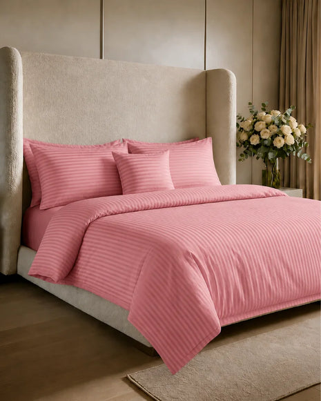 Pink Stripe Bedsheet Set – 7 Pcs