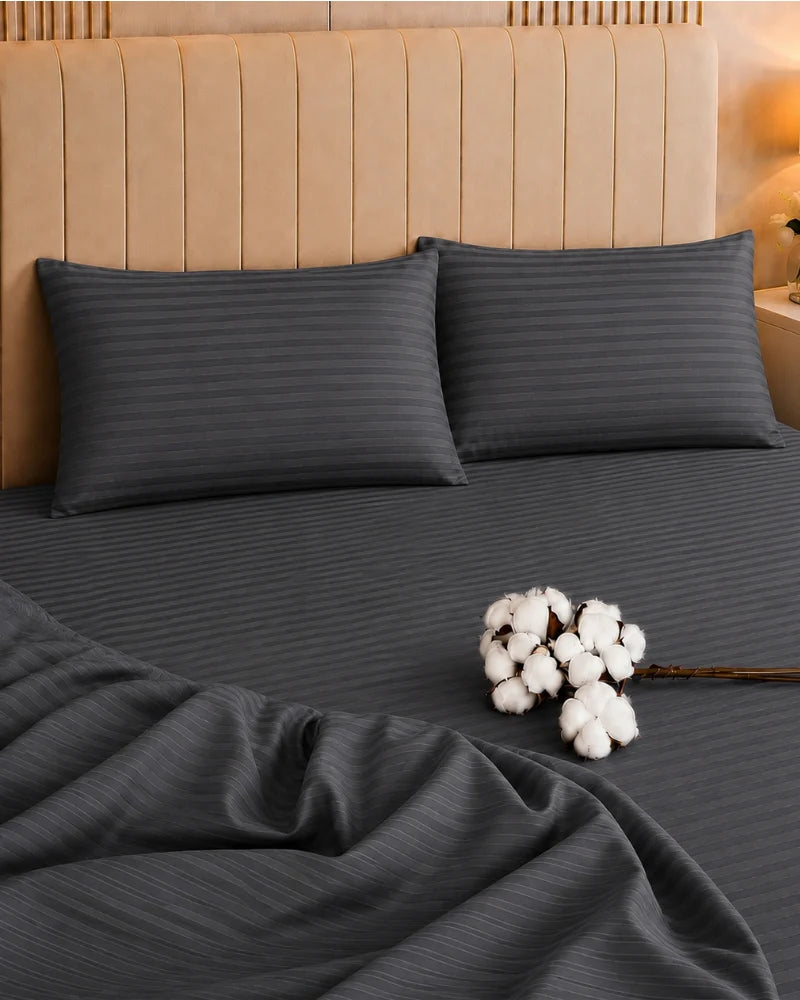 Dark Gray Stripe Bedsheet Set – 5 Pcs