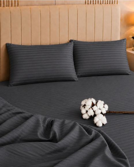 Dark Gray Stripe Bedsheet Set – 5 Pcs