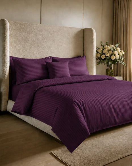 Dark Violet Stripe Quilt Cover Set – 7 Pcs