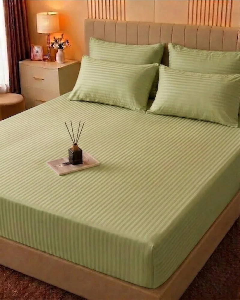 Light Green Stripe Bedsheet Set – 5 Pcs