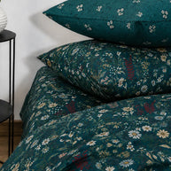 Teal Motif Cotton Reversible Quilt Cover Set – 7 Pcs