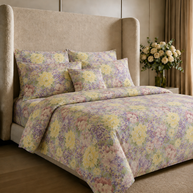 Floral Printed Satin Bedsheet Set – 7 Pcs