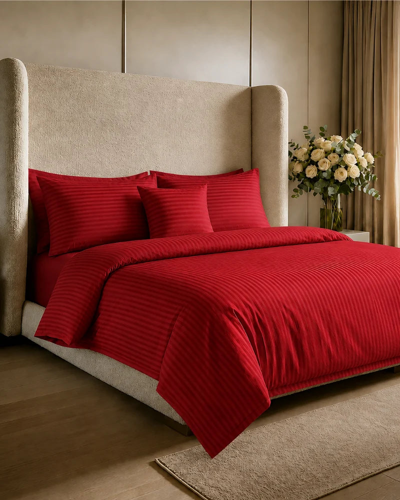 Premium Red Stripe Quilt Cover Set – 7 Pcs
