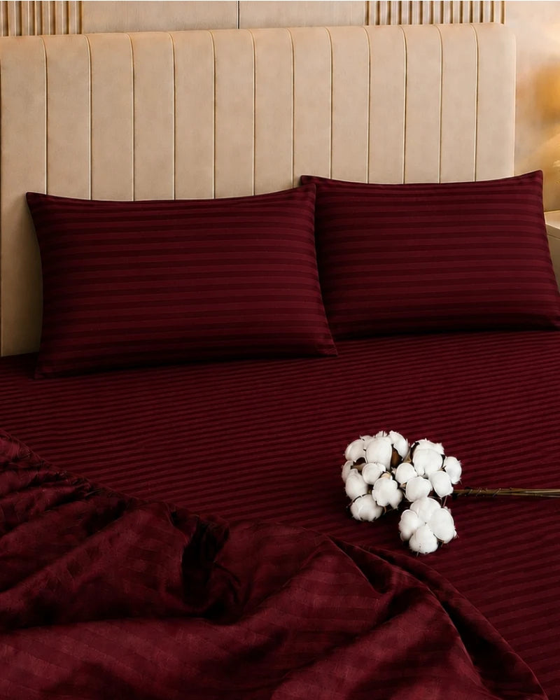 Maroon Stripe Bedsheet Set – 5 Pcs