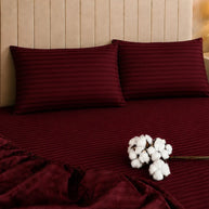 Maroon Stripe Bedsheet Set – 5 Pcs