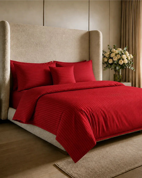 Premium Red Stripe Quilt Cover Set – 7 Pcs