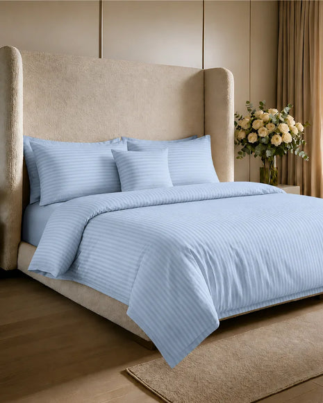 Sky Blue Stripe Quilt Cover Set – 7 Pcs
