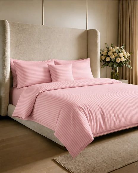 Light Pink Stripe Quilt Cover Set – 7 Pcs