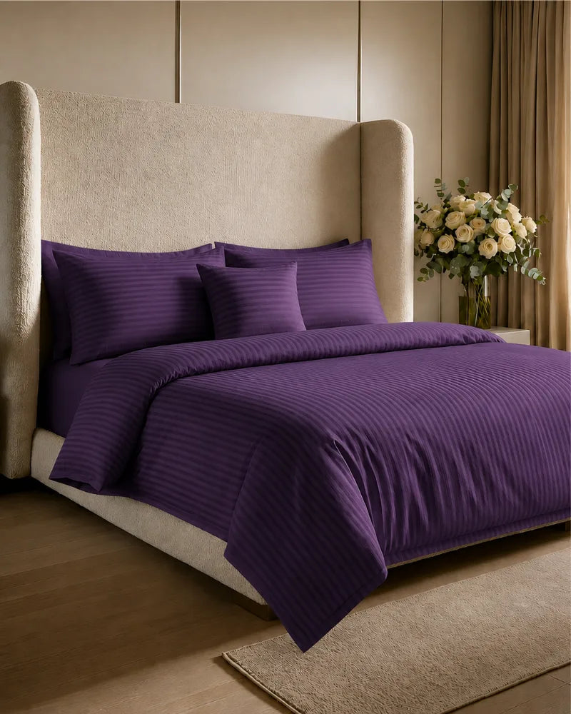 Dark Purple Stripe Quilt Cover Set – 7 Pcs