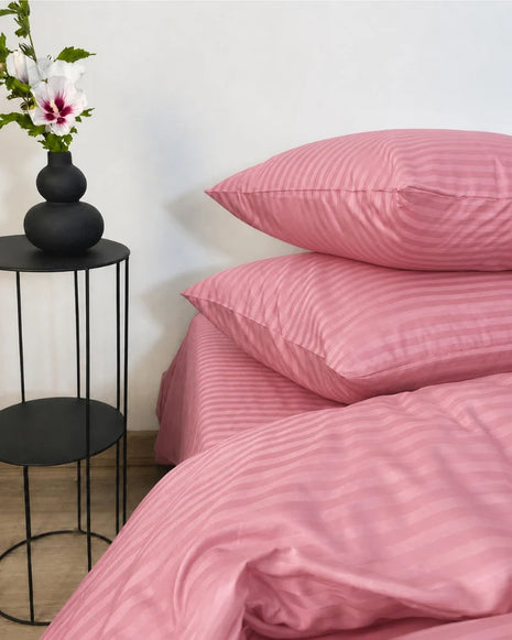 Pink Stripe Bedsheet Set – 7 Pcs