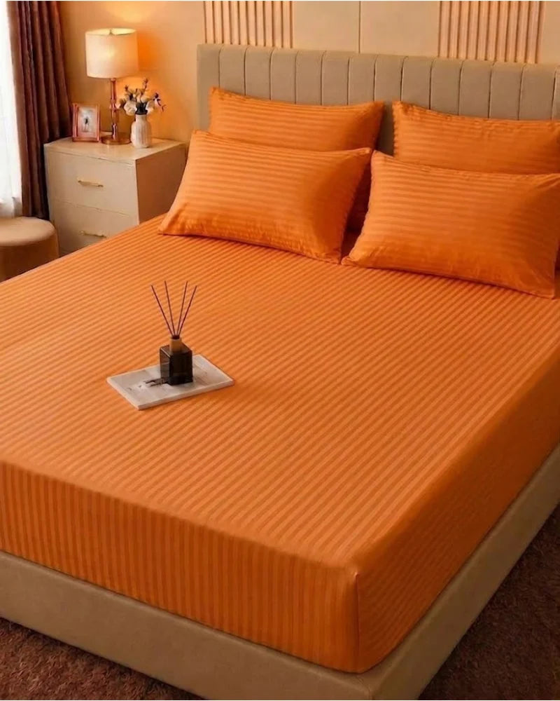 Dark Mustard Stripe Bedsheet Set – 5 Pcs