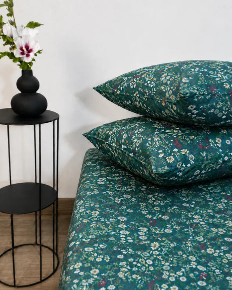 Teal Motif Cotton Bedsheet Set – 5 Pcs