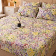 Floral Printed Satin Bedsheet Set – 5 Pcs