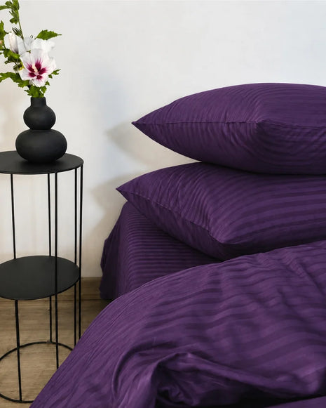 Dark Purple Stripe Quilt Cover Set – 7 Pcs