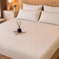 Leaf Pattern Satin Bedsheet Set – 5 Pcs