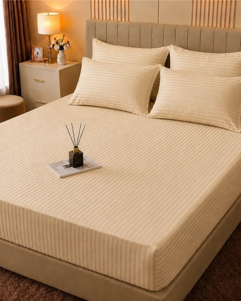 Beige Stripe Bedsheet Set – 5 Pcs