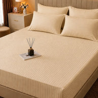 Beige Stripe Bedsheet Set – 5 Pcs