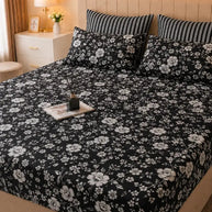 Monochrome Floral Cotton Bedsheet Set – 5 Pcs
