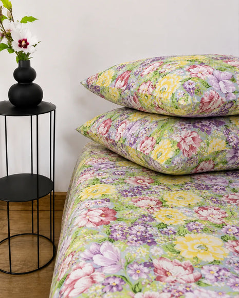 Floral Printed Satin Bedsheet Set – 5 Pcs