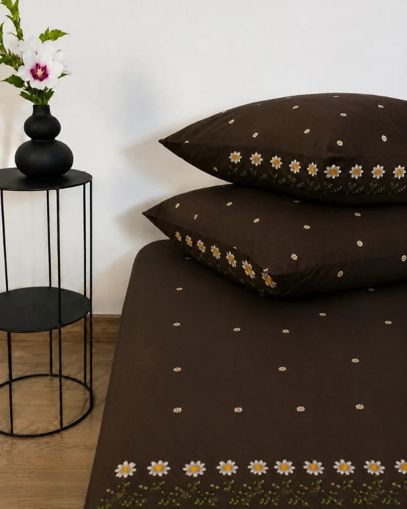 Daisy Embroidered Cotton Bedsheet Set – 5 Pcs