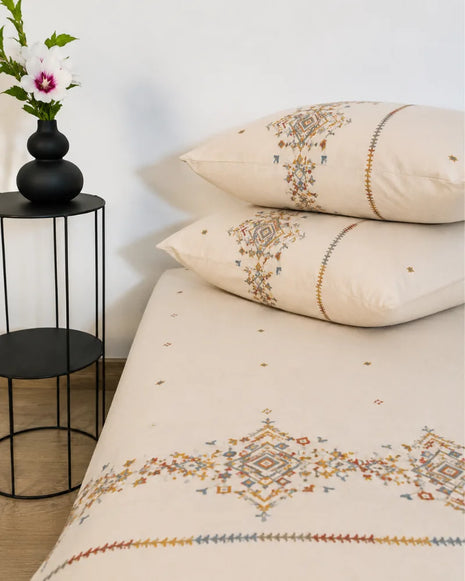 Ivory Embroidered Cotton Bedsheet Set – 5 Pcs