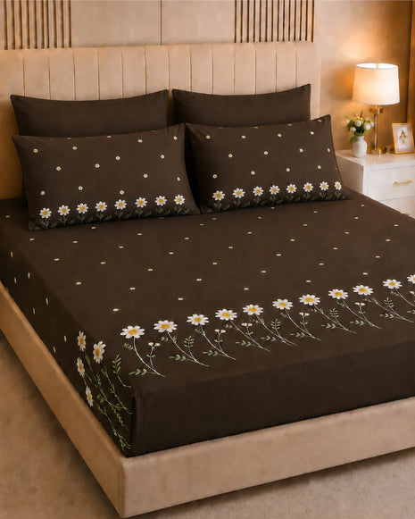 Daisy Embroidered Cotton Bedsheet Set – 5 Pcs